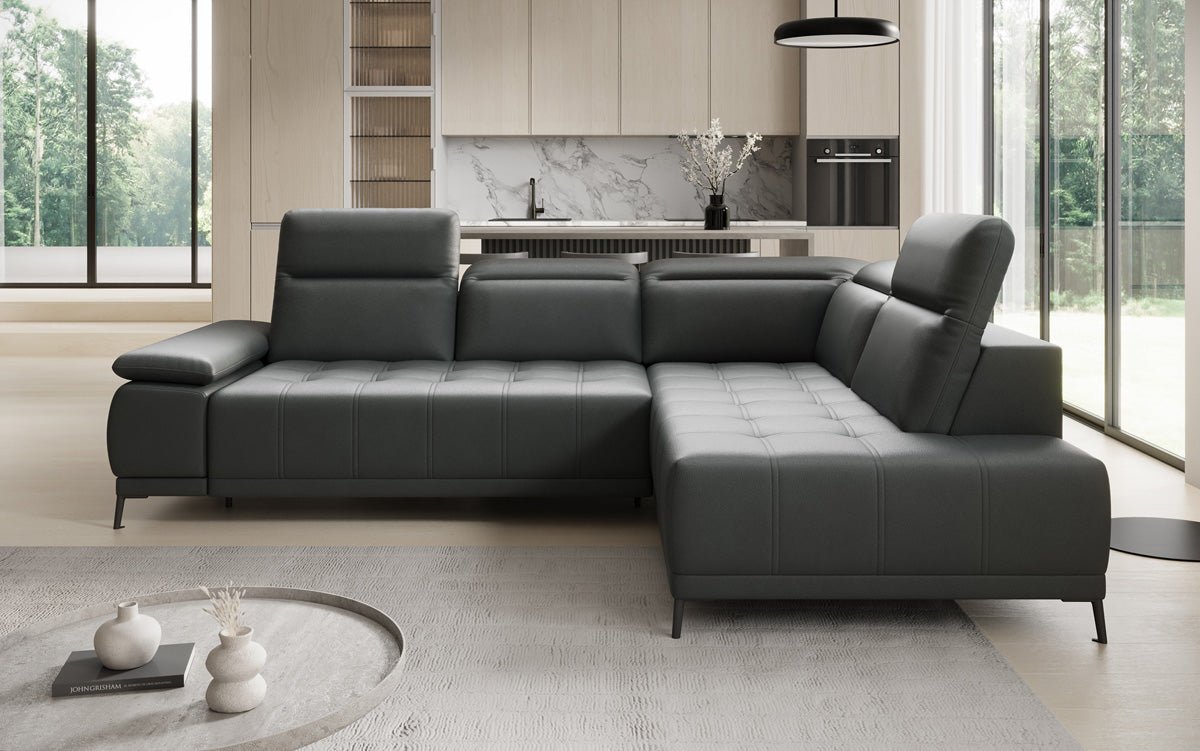 Designer L Sofa Lyra with electric sleeping function in genuine leather