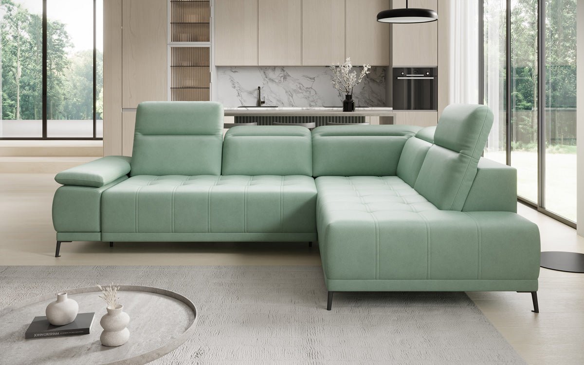 Designer L Sofa Lyra with electric sleeping function in genuine leather