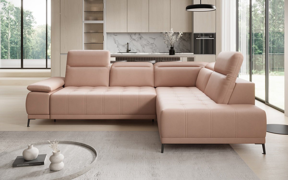 Designer L Sofa Lyra with electric sleeping function in genuine leather