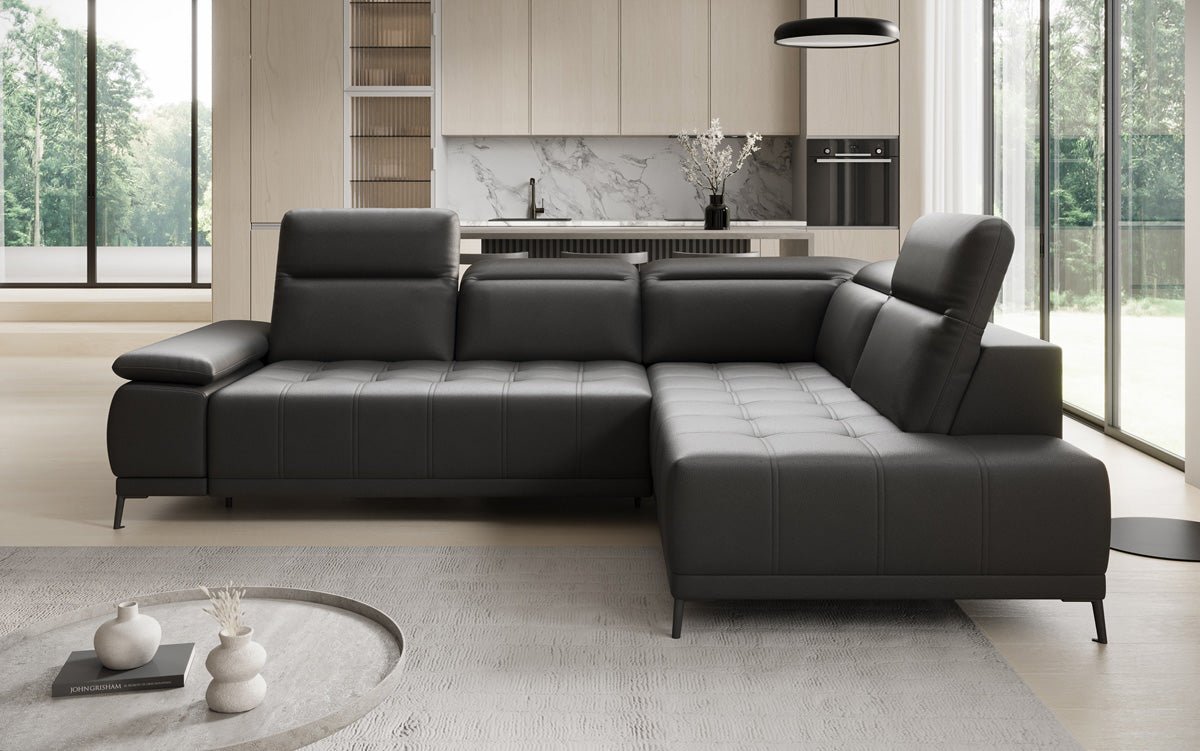 Designer L Sofa Lyra with electric sleeping function in genuine leather