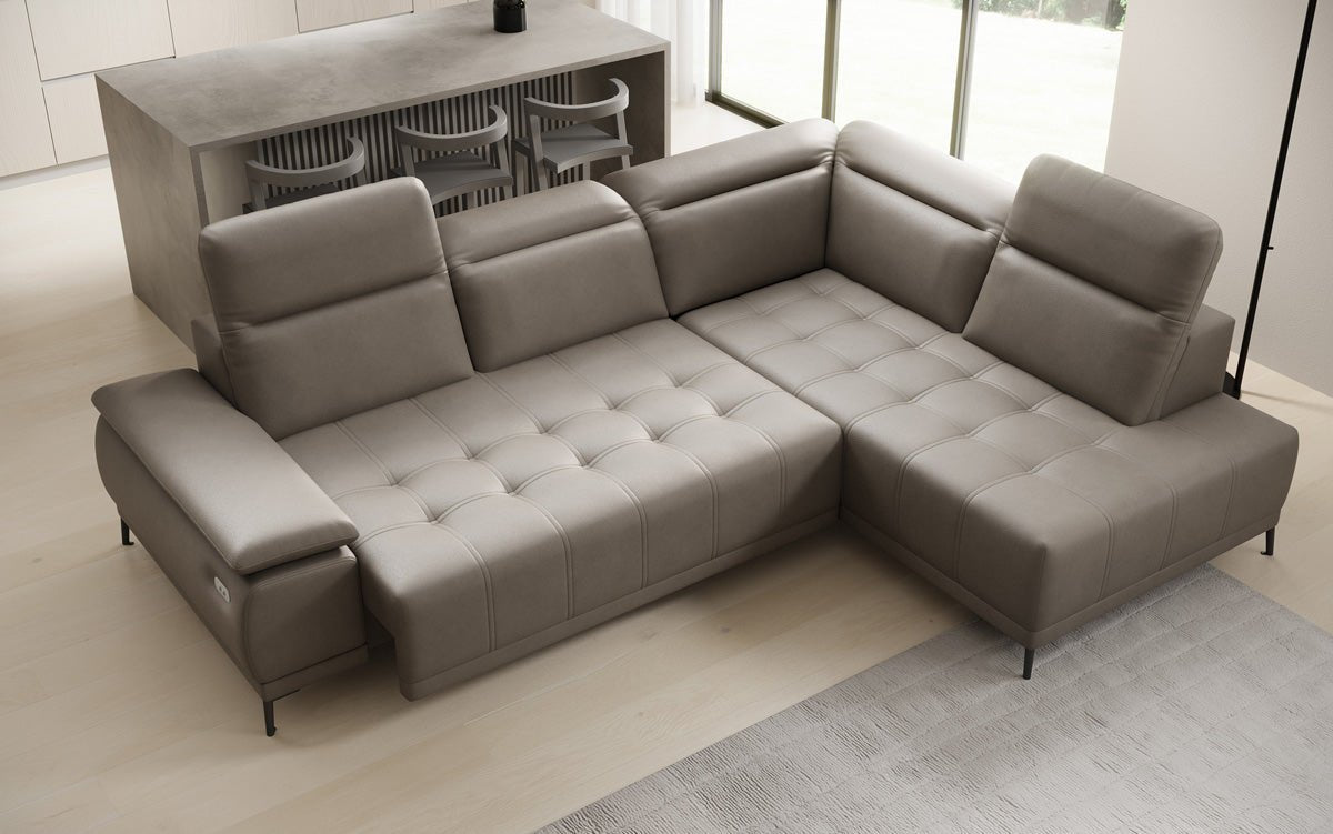 Designer L Sofa Lyra with electric sleeping function in genuine leather