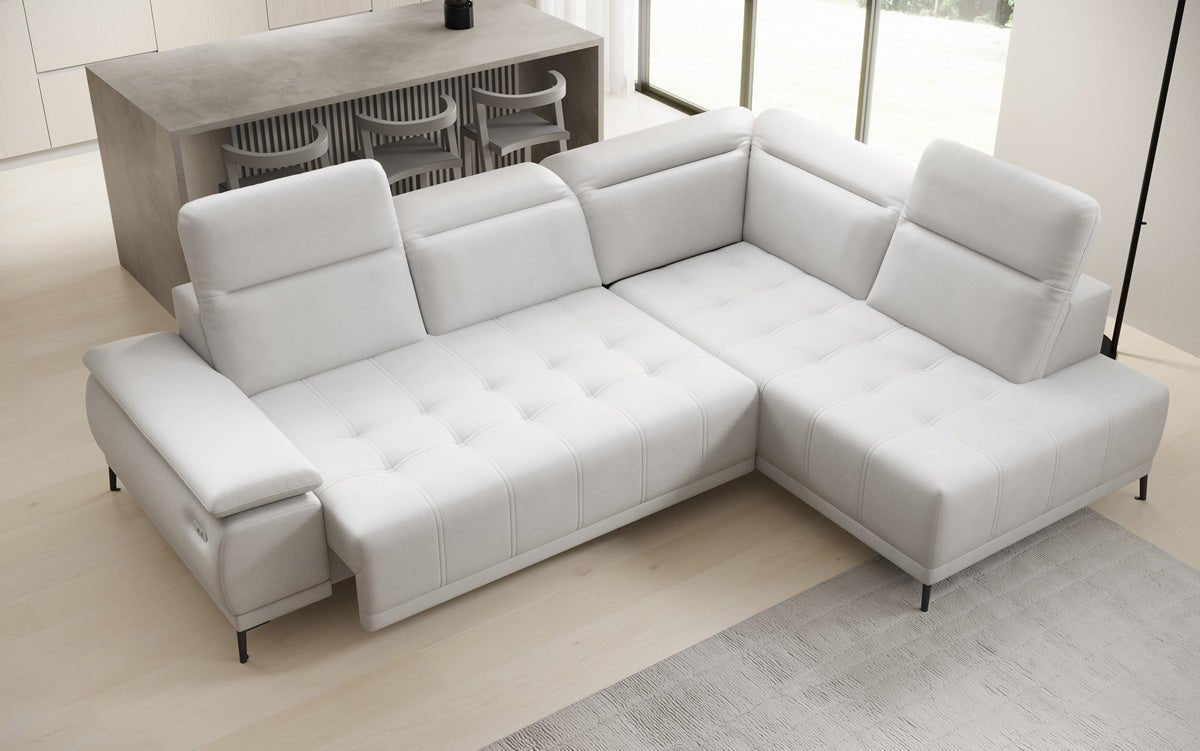 Designer L Sofa Lyra with electric sleeping function in genuine leather