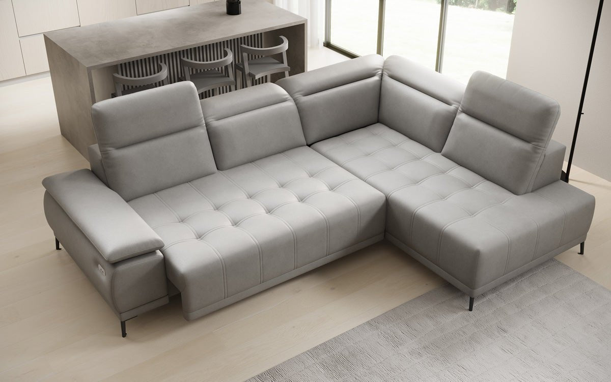 Designer L Sofa Lyra with electric sleeping function in genuine leather