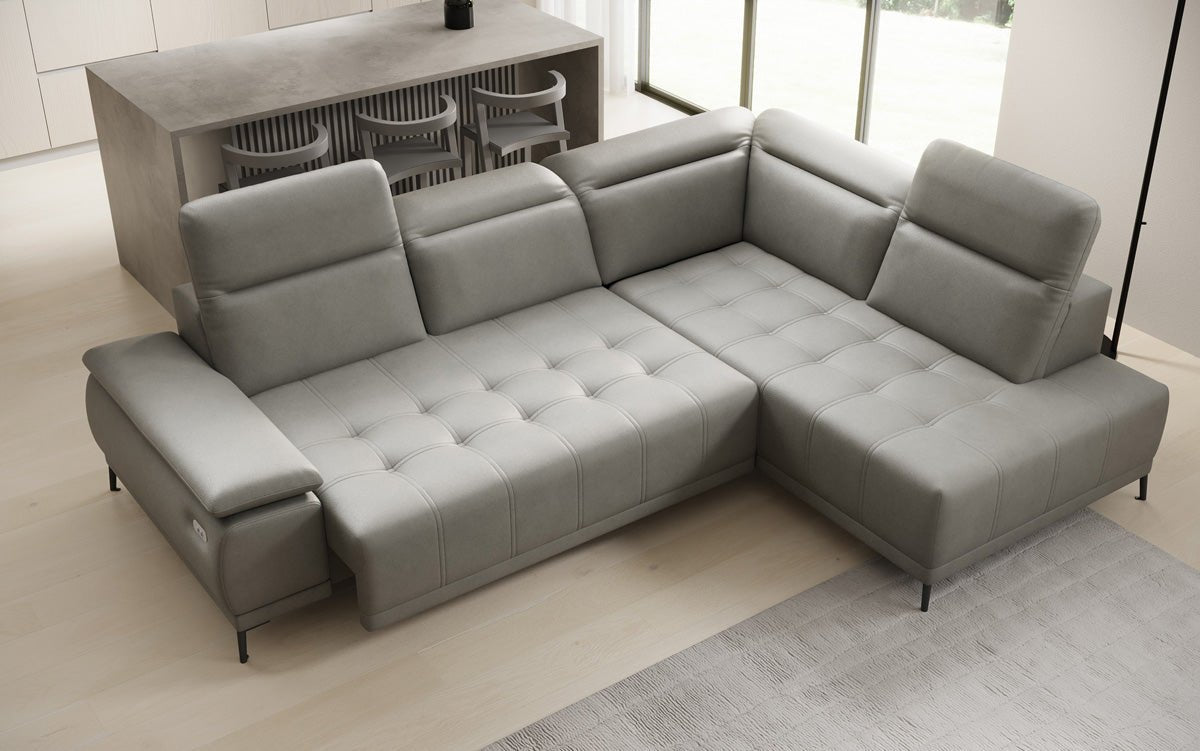Designer L Sofa Lyra with electric sleeping function in genuine leather