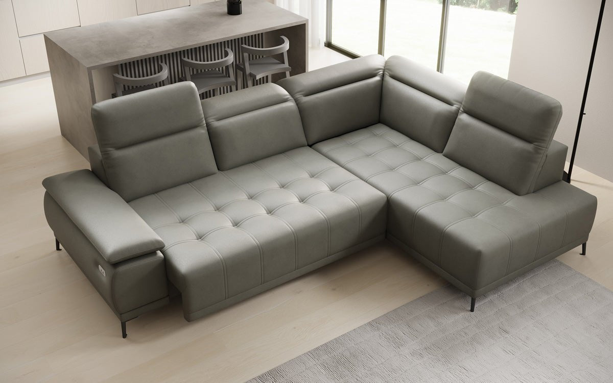 Designer L Sofa Lyra with electric sleeping function in genuine leather