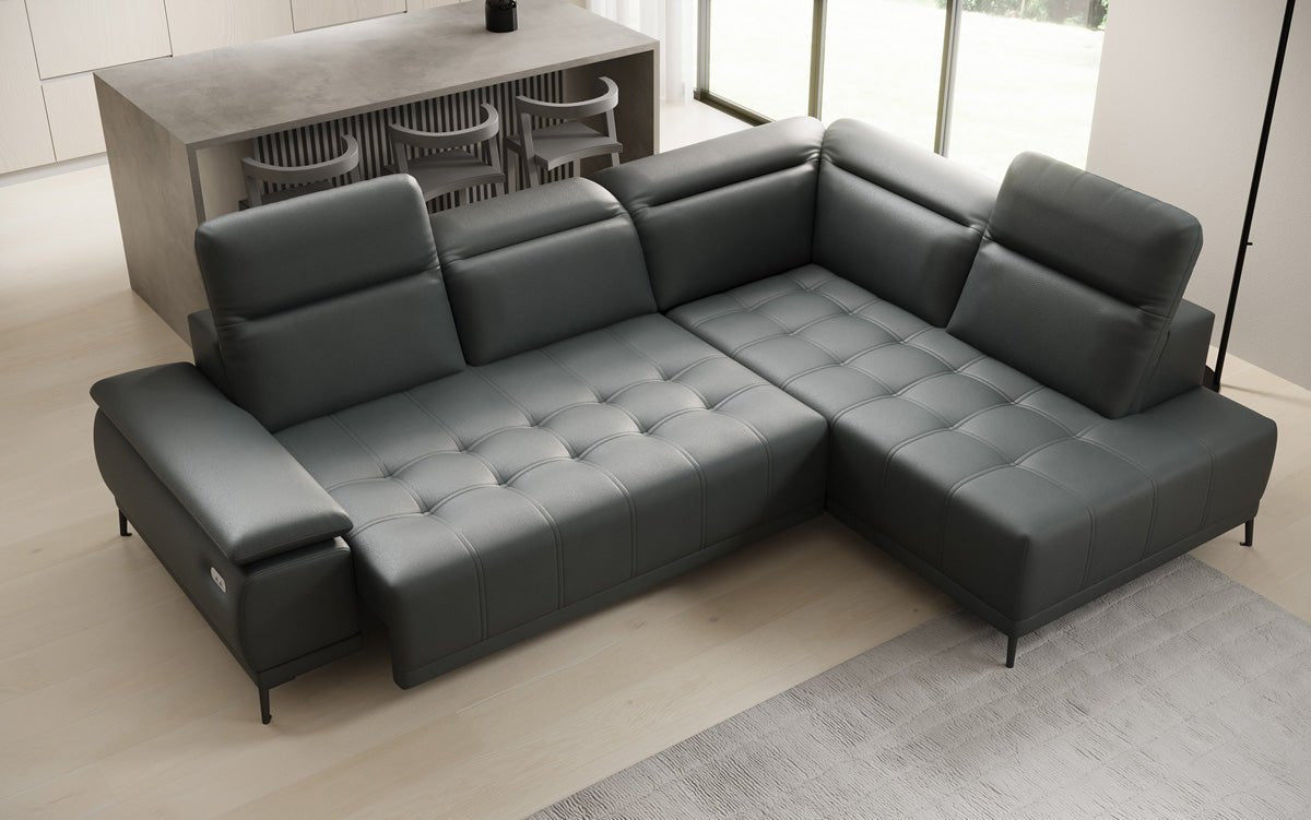 Designer L Sofa Lyra with electric sleeping function in genuine leather
