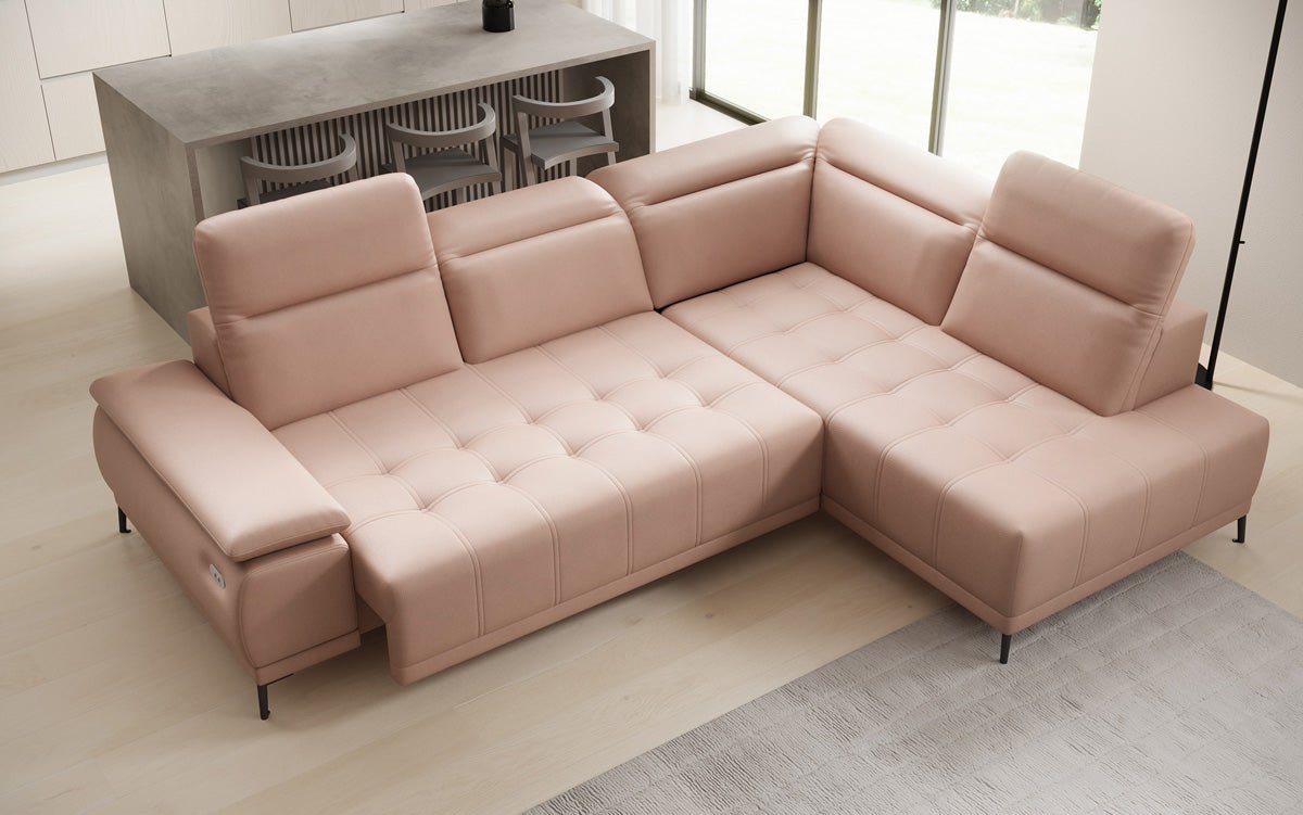 Designer L Sofa Lyra with electric sleeping function in genuine leather