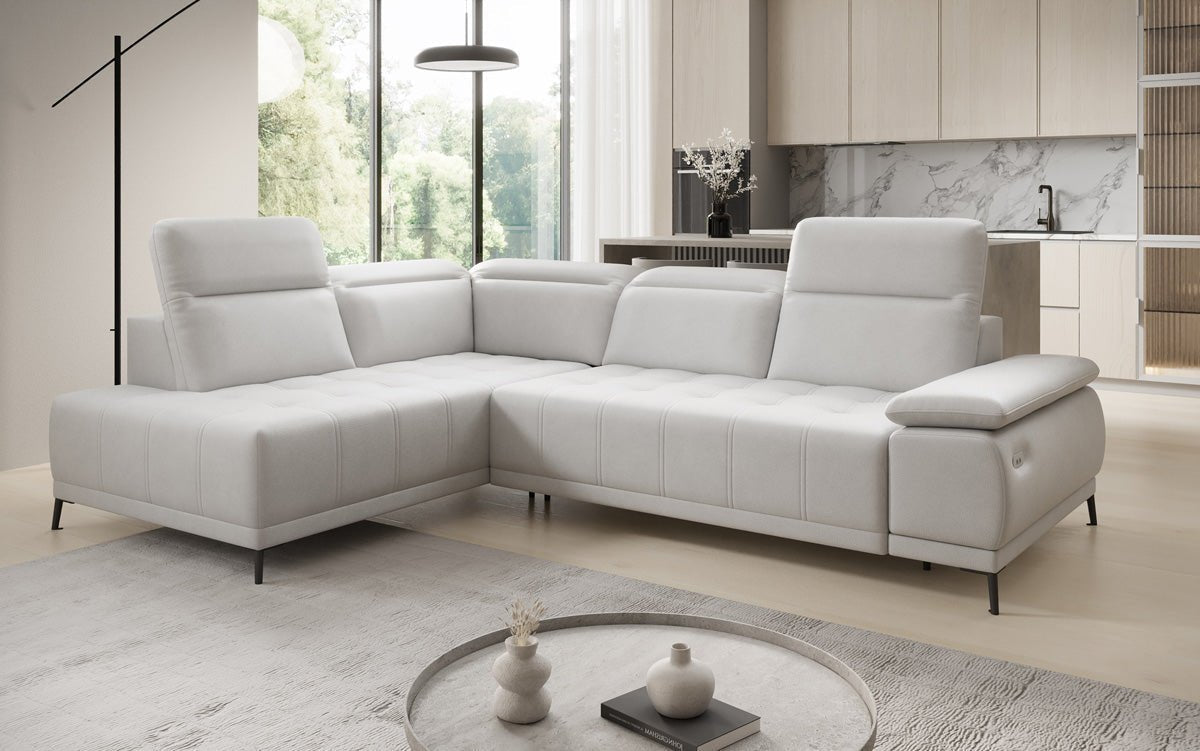 Designer L Sofa Lyra with electric sleeping function in genuine leather
