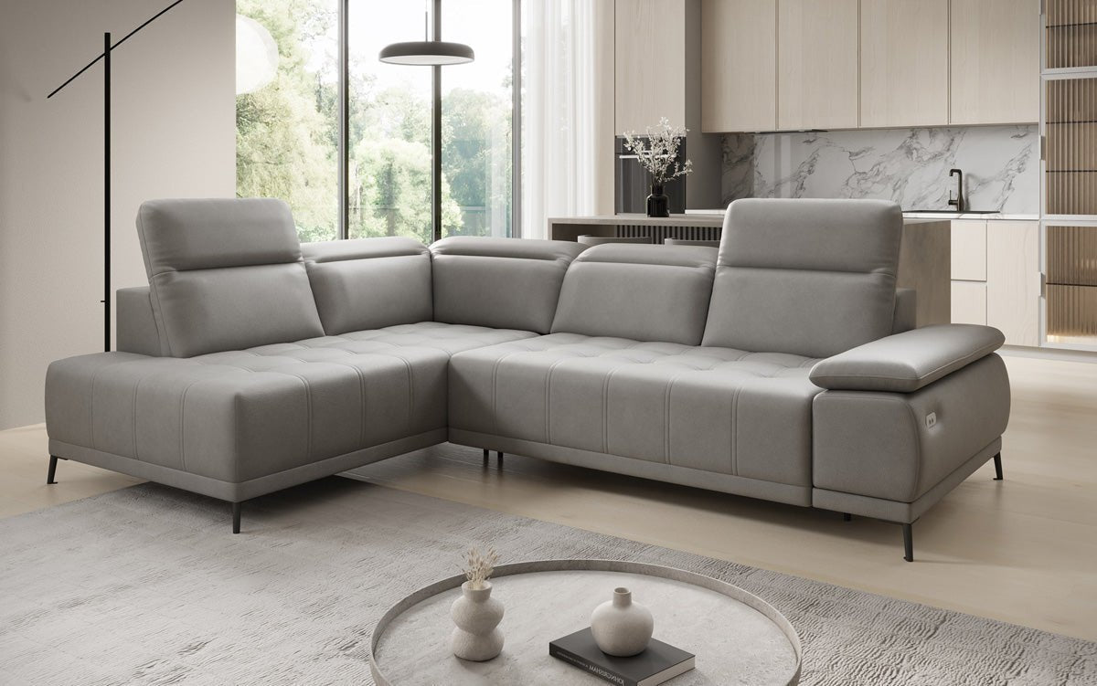 Designer L Sofa Lyra with electric sleeping function in genuine leather