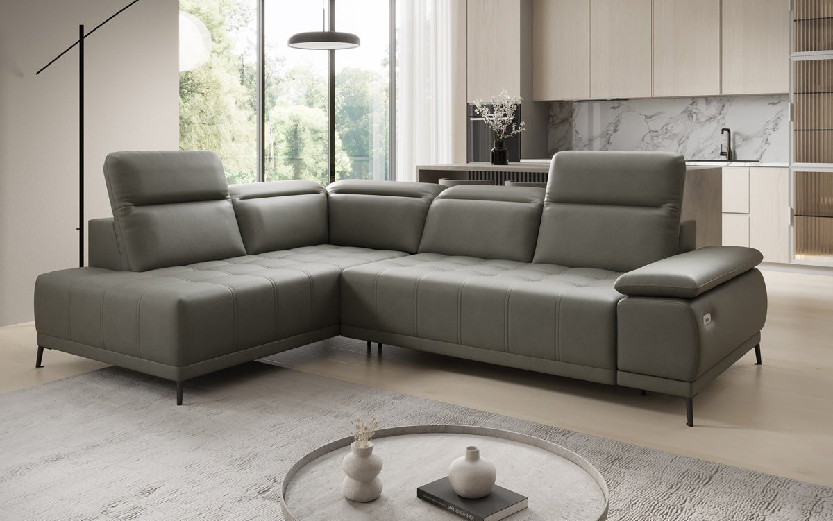 Designer L Sofa Lyra with electric sleeping function in genuine leather