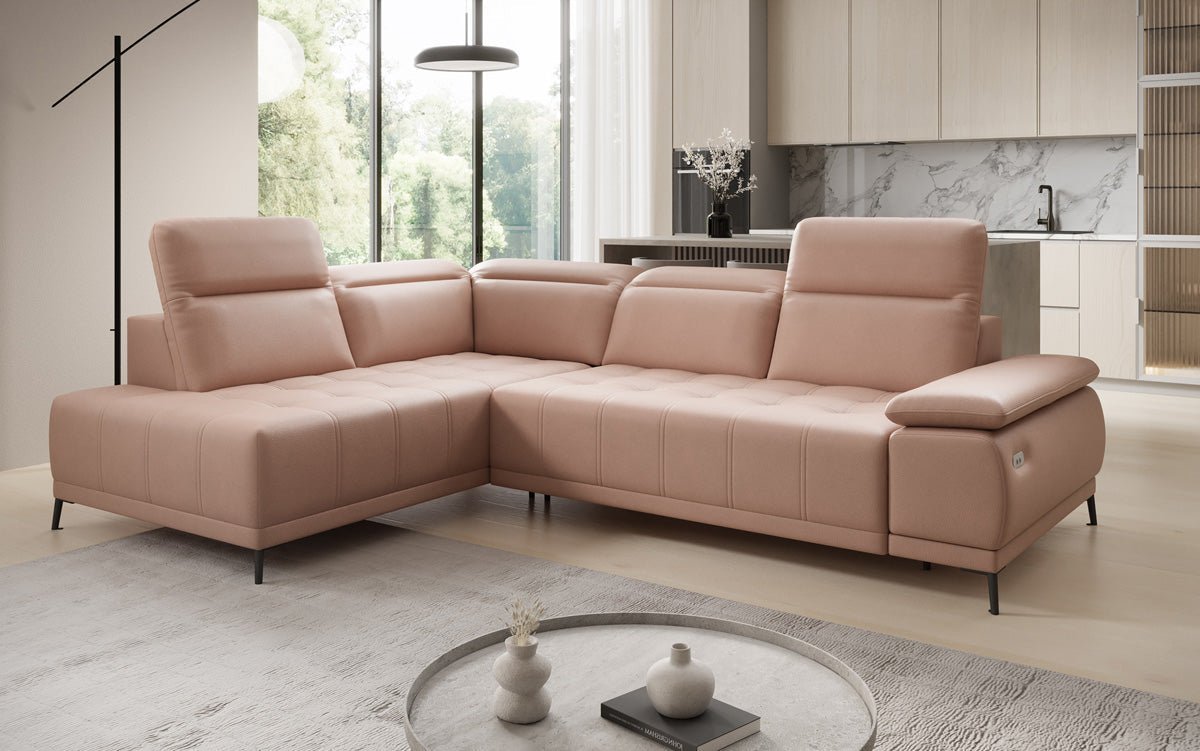 Designer L Sofa Lyra with electric sleeping function in genuine leather