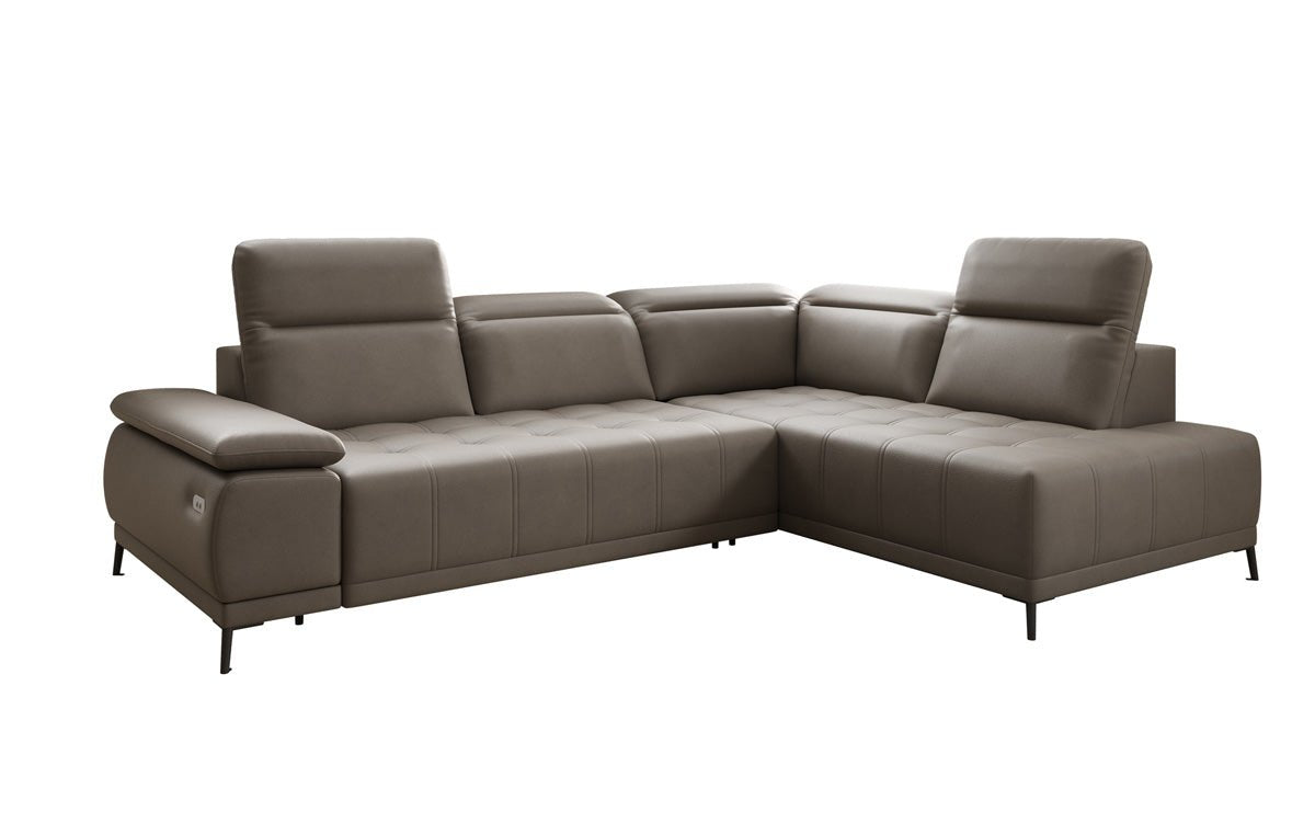 Designer L Sofa Lyra with electric sleeping function in genuine leather