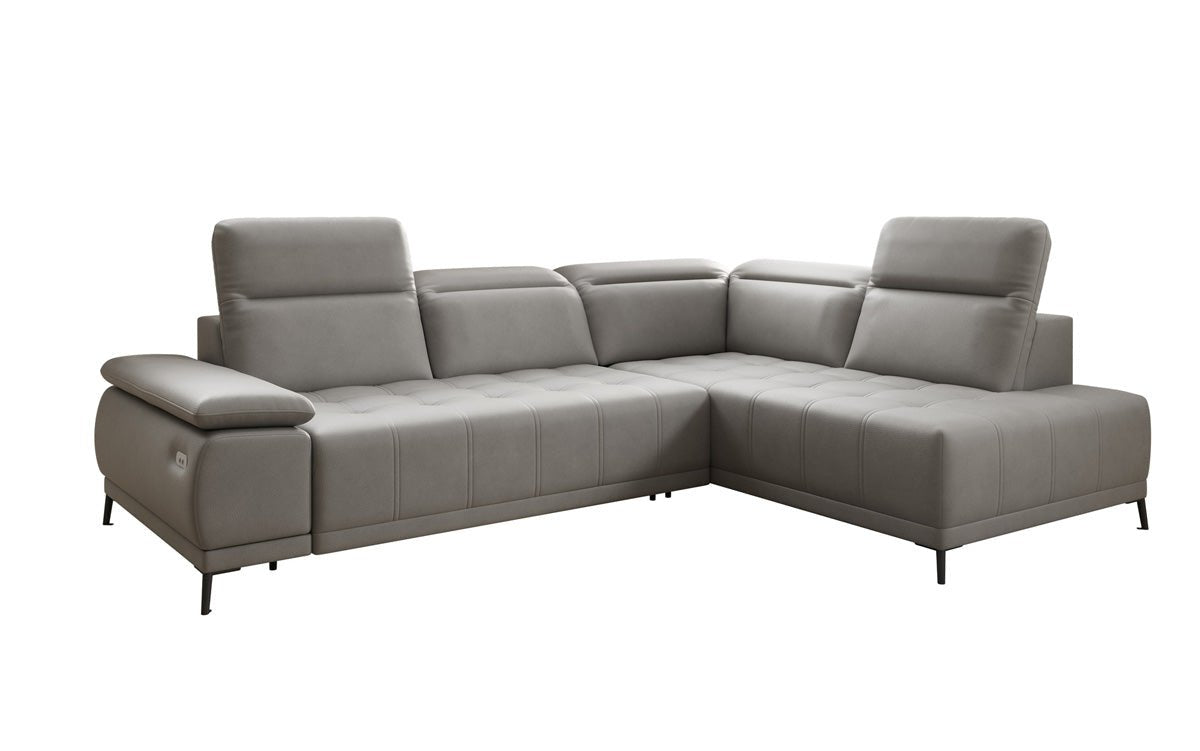 Designer L Sofa Lyra with electric sleeping function in genuine leather