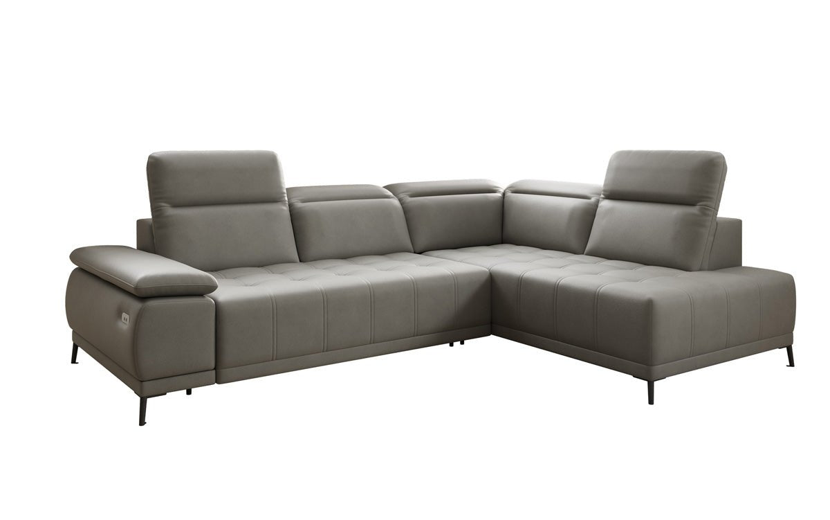 Designer L Sofa Lyra with electric sleeping function in genuine leather