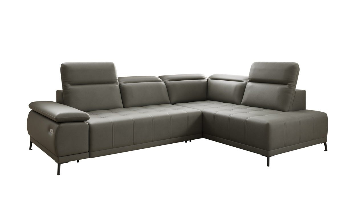 Designer L Sofa Lyra with electric sleeping function in genuine leather