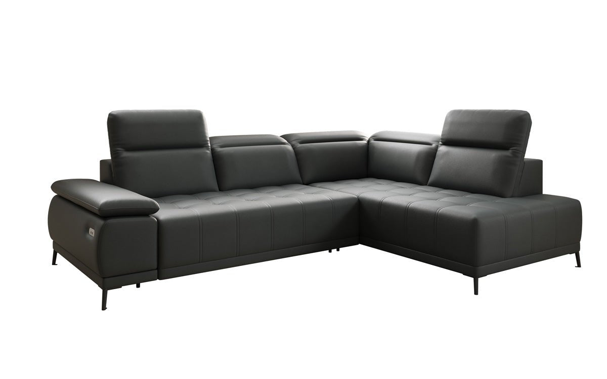 Designer L Sofa Lyra with electric sleeping function in genuine leather