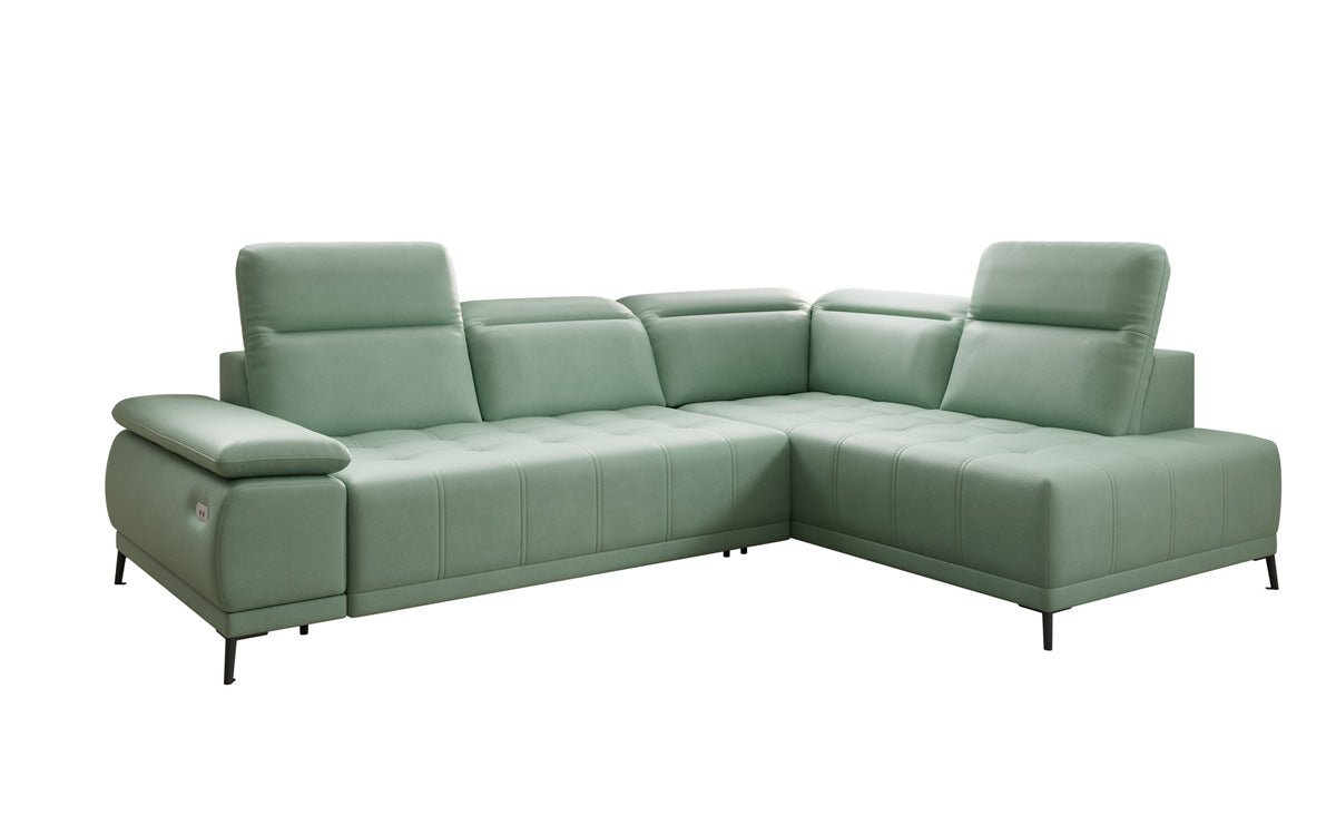 Designer L Sofa Lyra with electric sleeping function in genuine leather