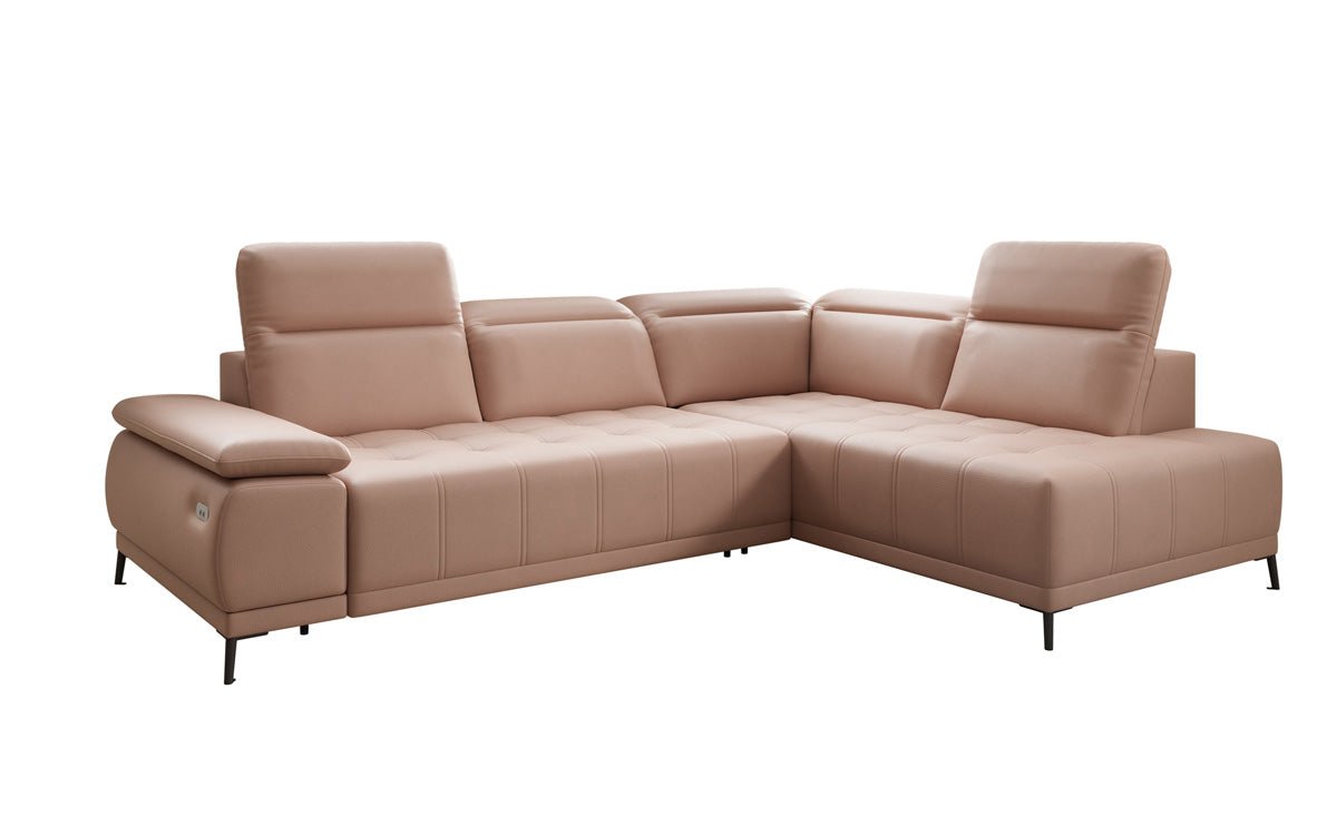 Designer L Sofa Lyra with electric sleeping function in genuine leather