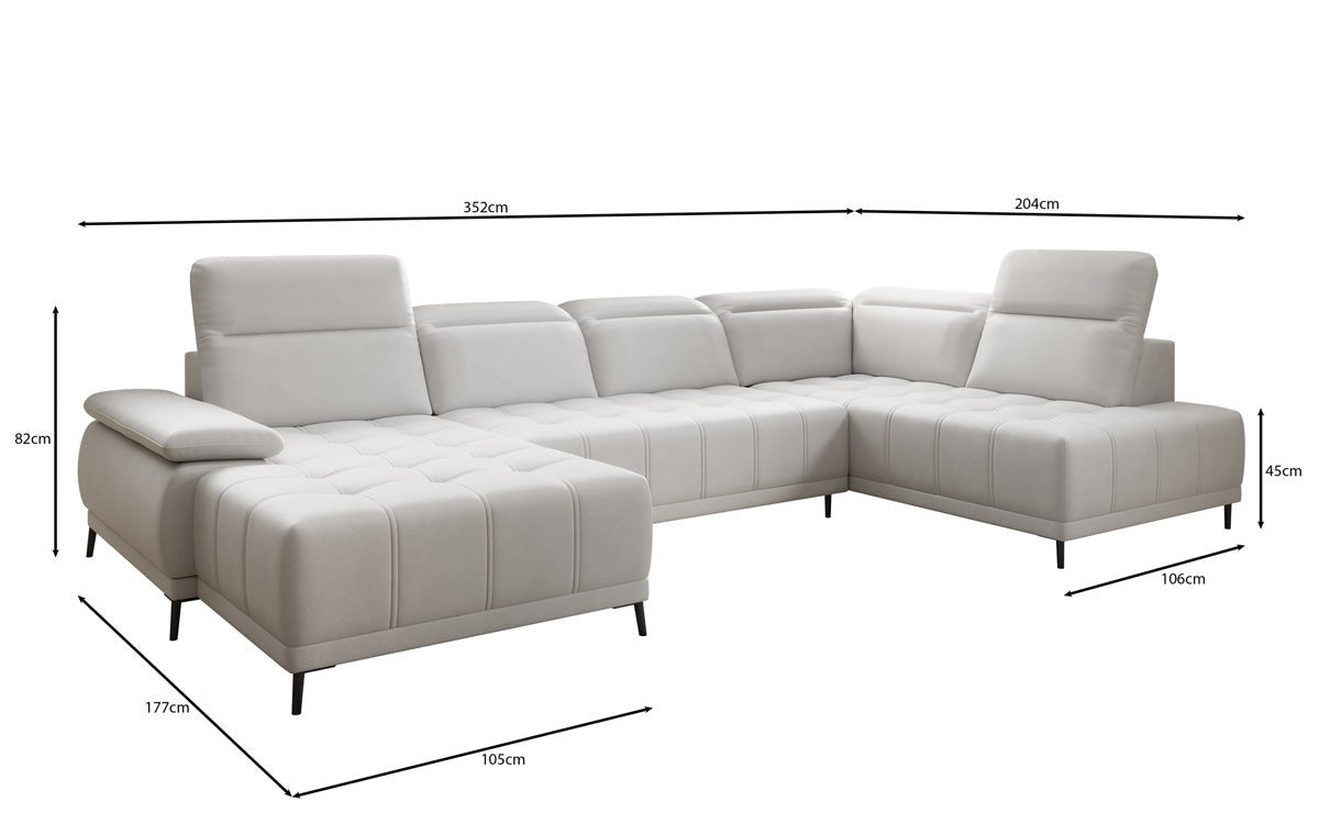 Designer Sofa Lyra U with electric sleeping function in genuine leather