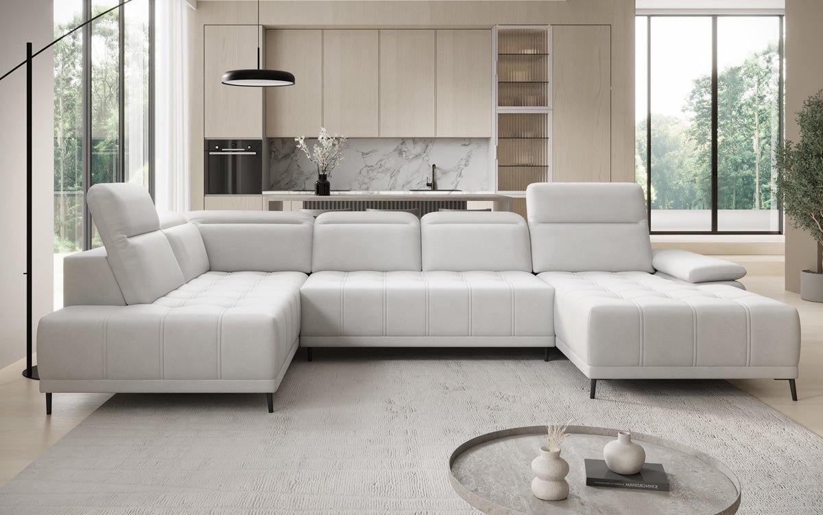 Designer Sofa Lyra U with electric sleeping function in genuine leather