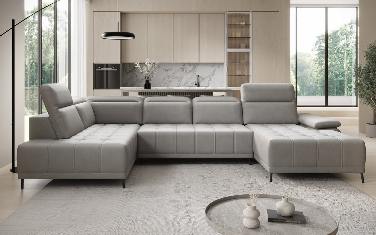 Designer Sofa Lyra U with electric sleeping function in genuine leather