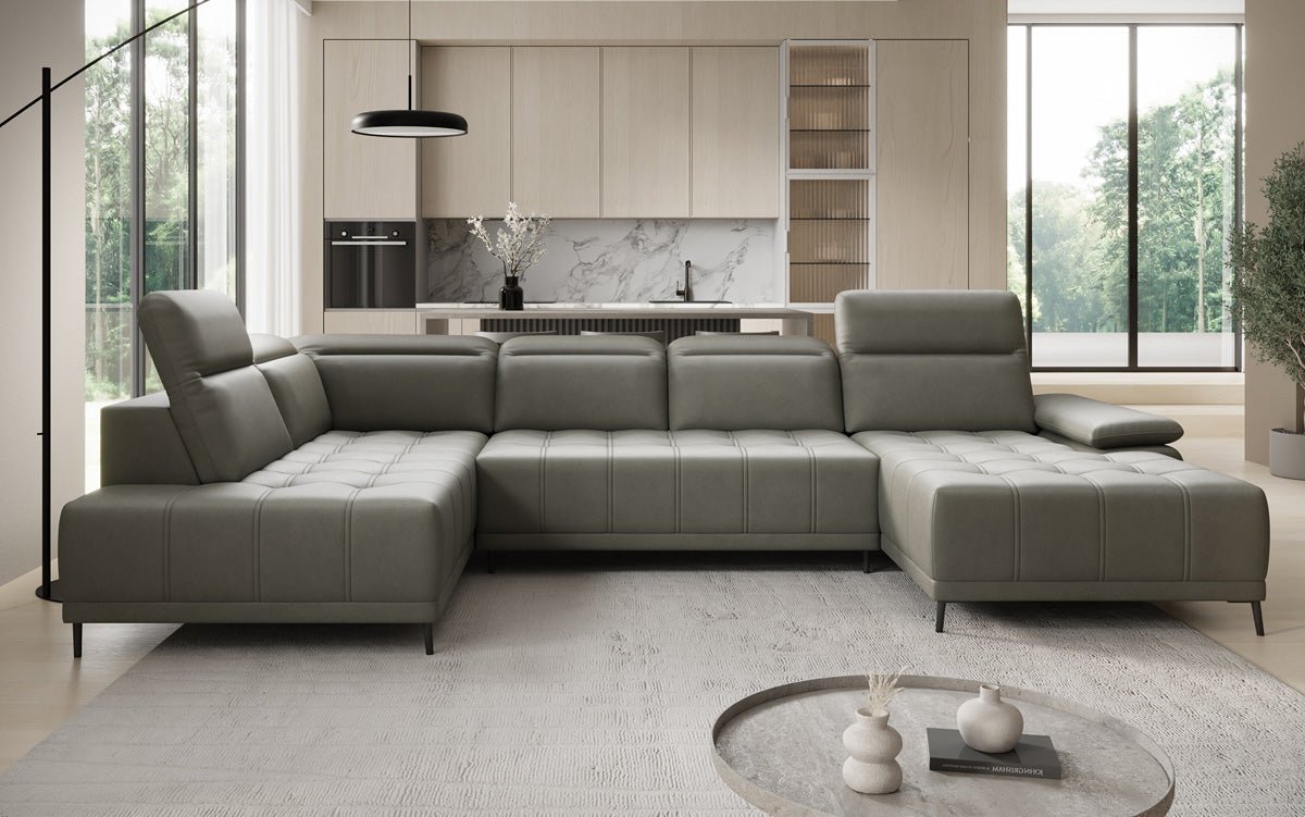 Designer Sofa Lyra U with electric sleeping function in genuine leather