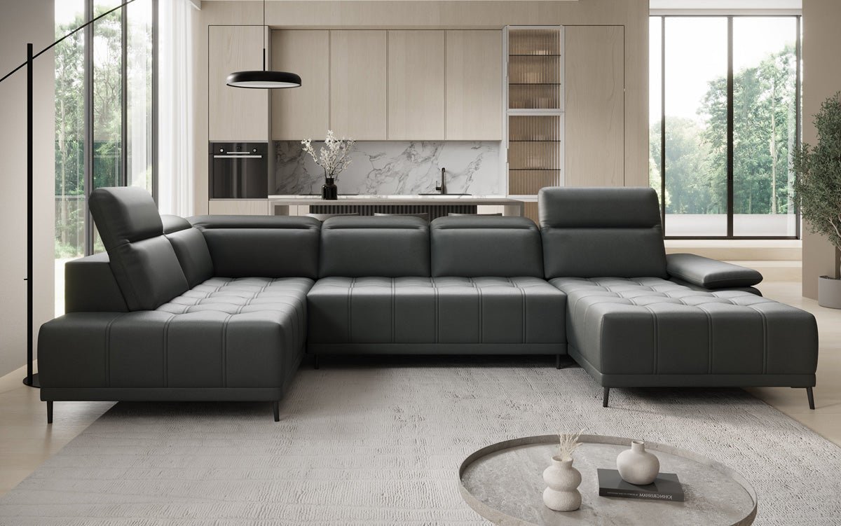 Designer Sofa Lyra U with electric sleeping function in genuine leather