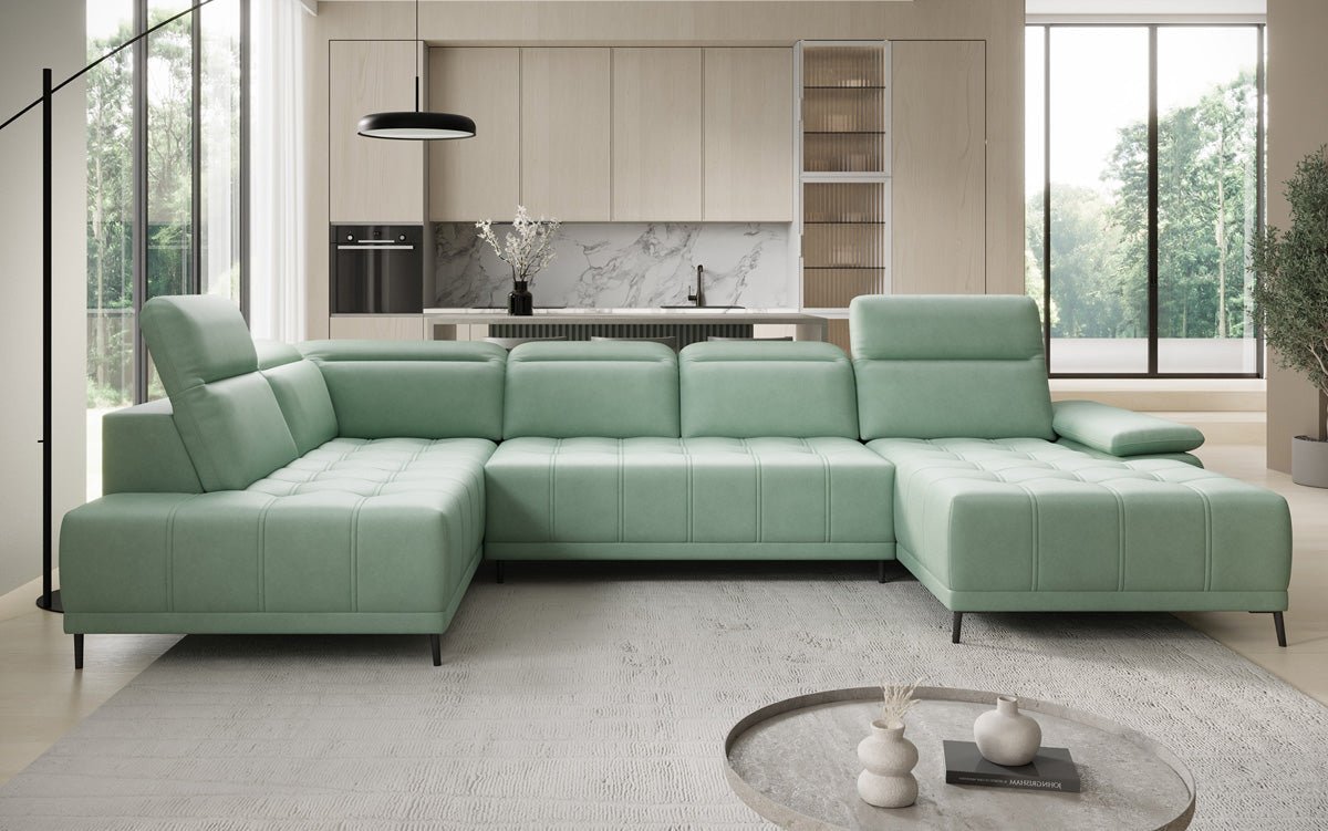 Designer Sofa Lyra U with electric sleeping function in genuine leather