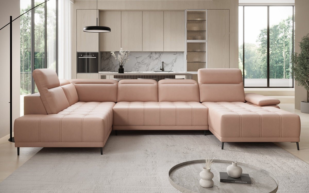Designer Sofa Lyra U with electric sleeping function in genuine leather