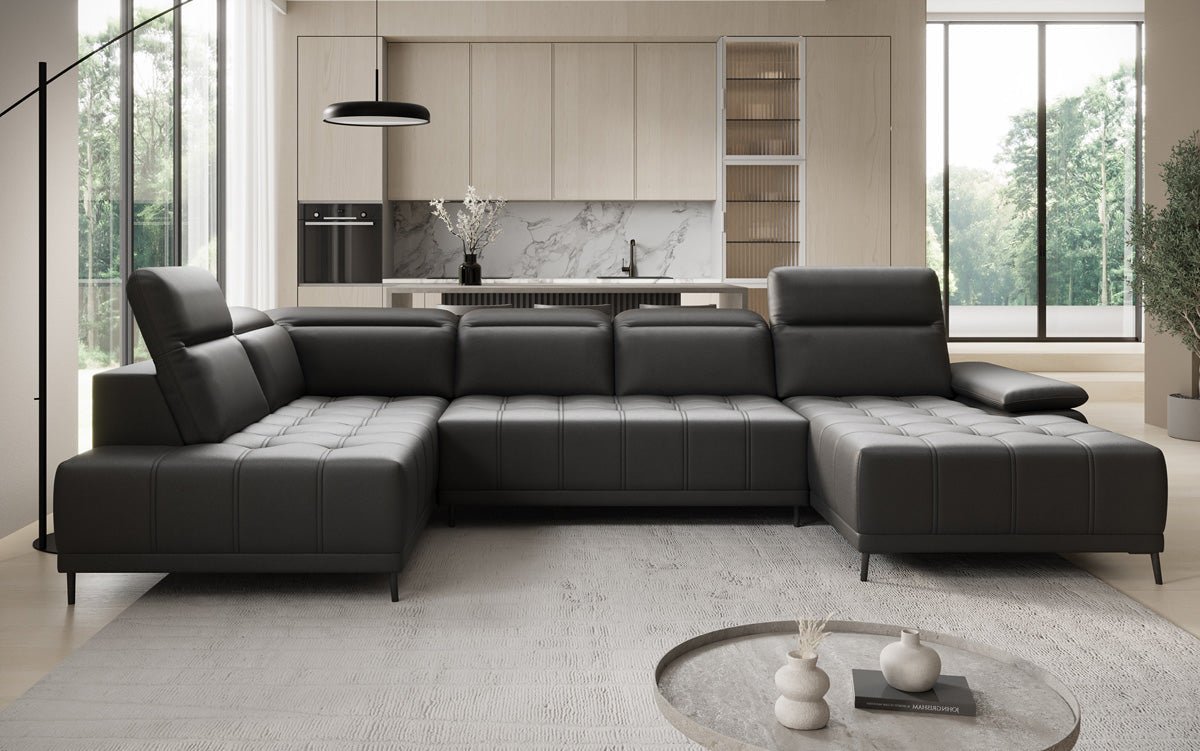 Designer Sofa Lyra U with electric sleeping function in genuine leather