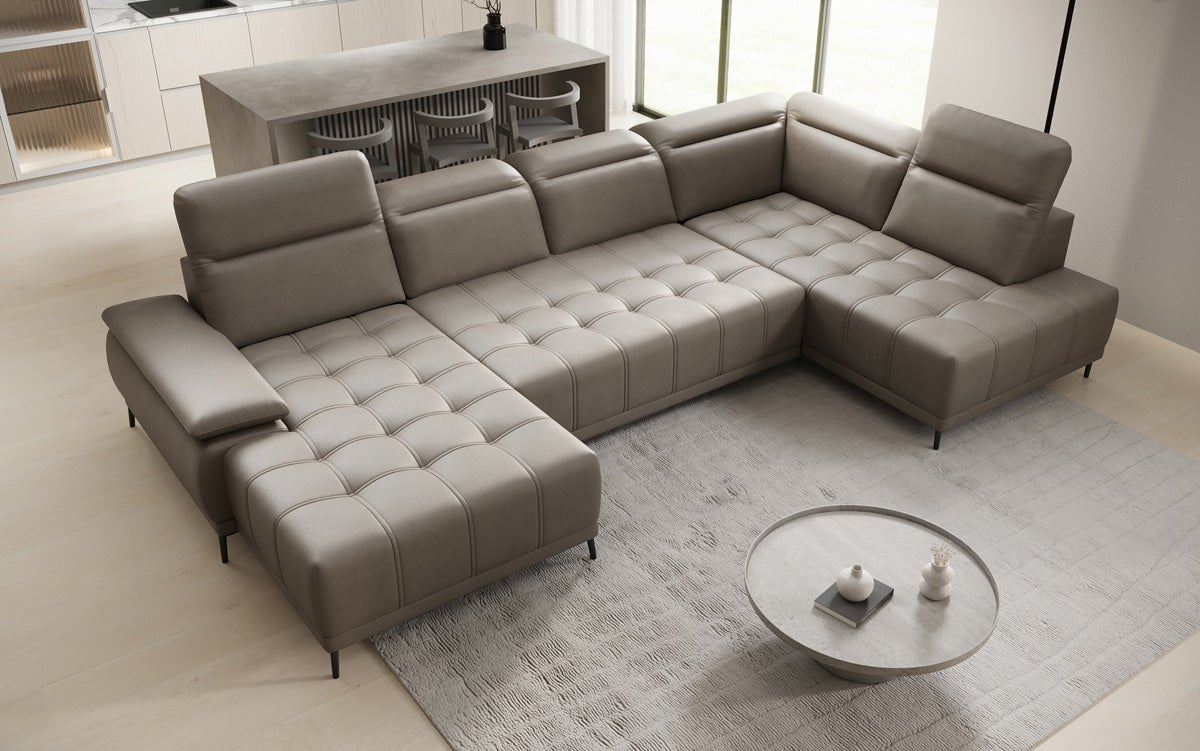 Designer Sofa Lyra U with electric sleeping function in genuine leather