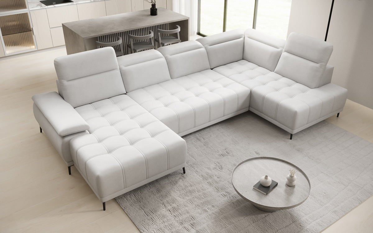 Designer Sofa Lyra U with electric sleeping function in genuine leather