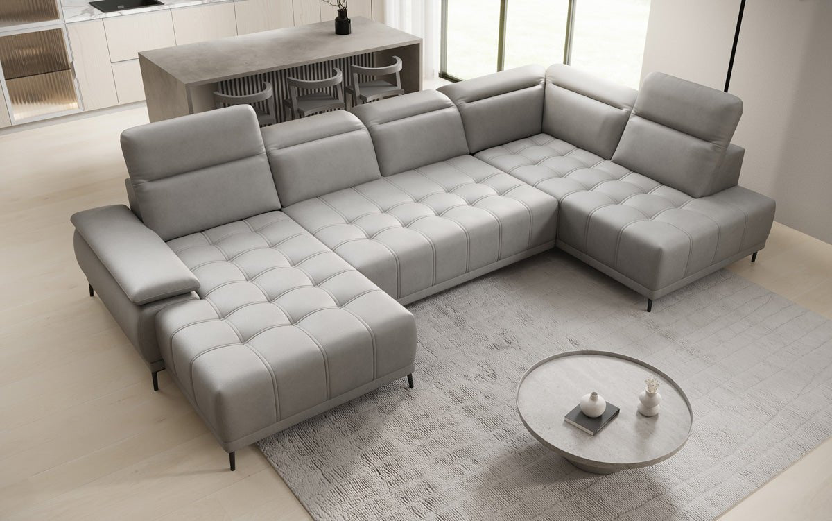 Designer Sofa Lyra U with electric sleeping function in genuine leather