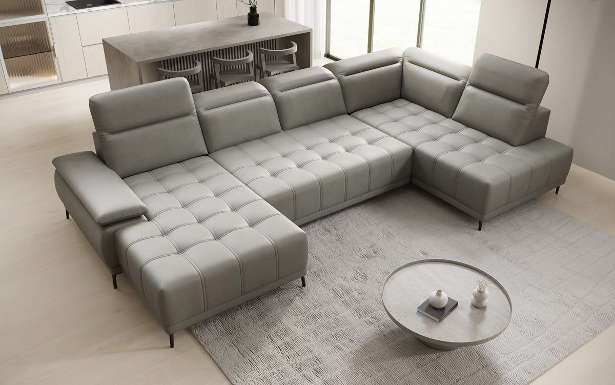Designer Sofa Lyra U with electric sleeping function in genuine leather