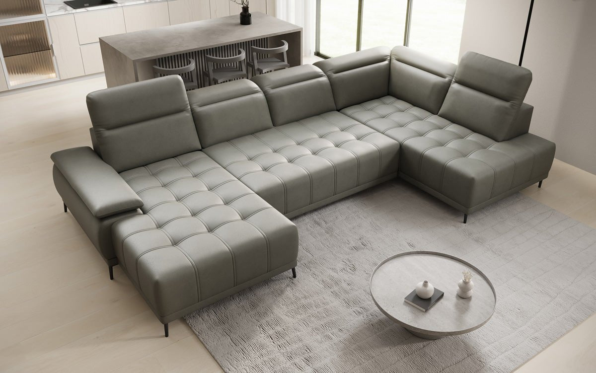 Designer Sofa Lyra U with electric sleeping function in genuine leather