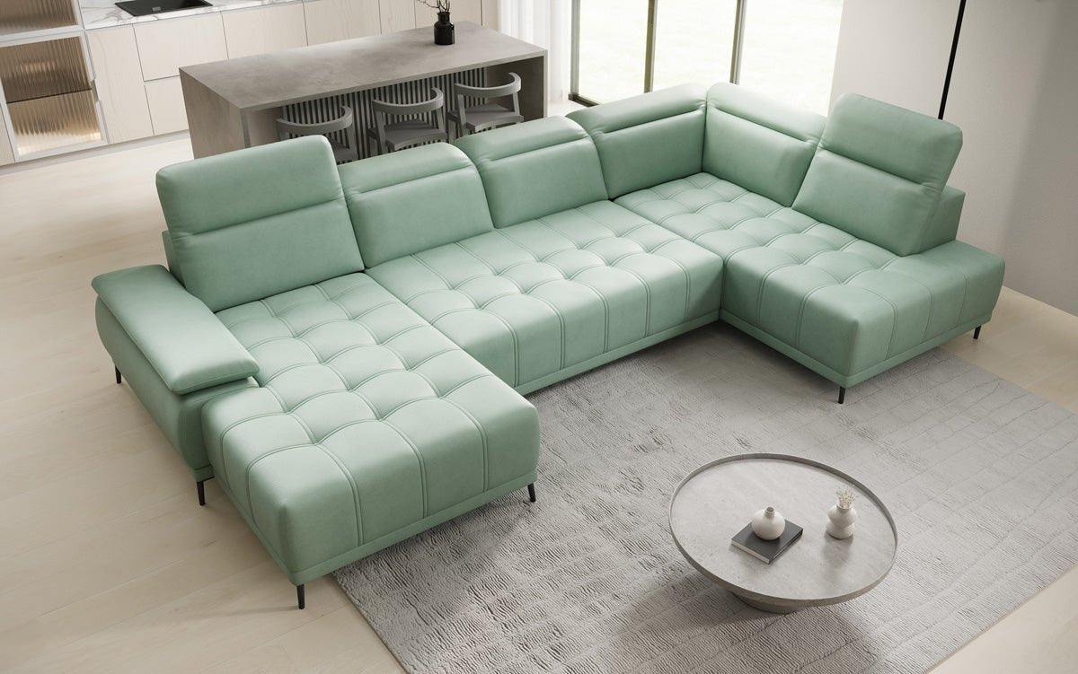 Designer Sofa Lyra U with electric sleeping function in genuine leather