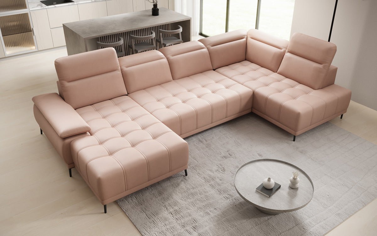 Designer Sofa Lyra U with electric sleeping function in genuine leather