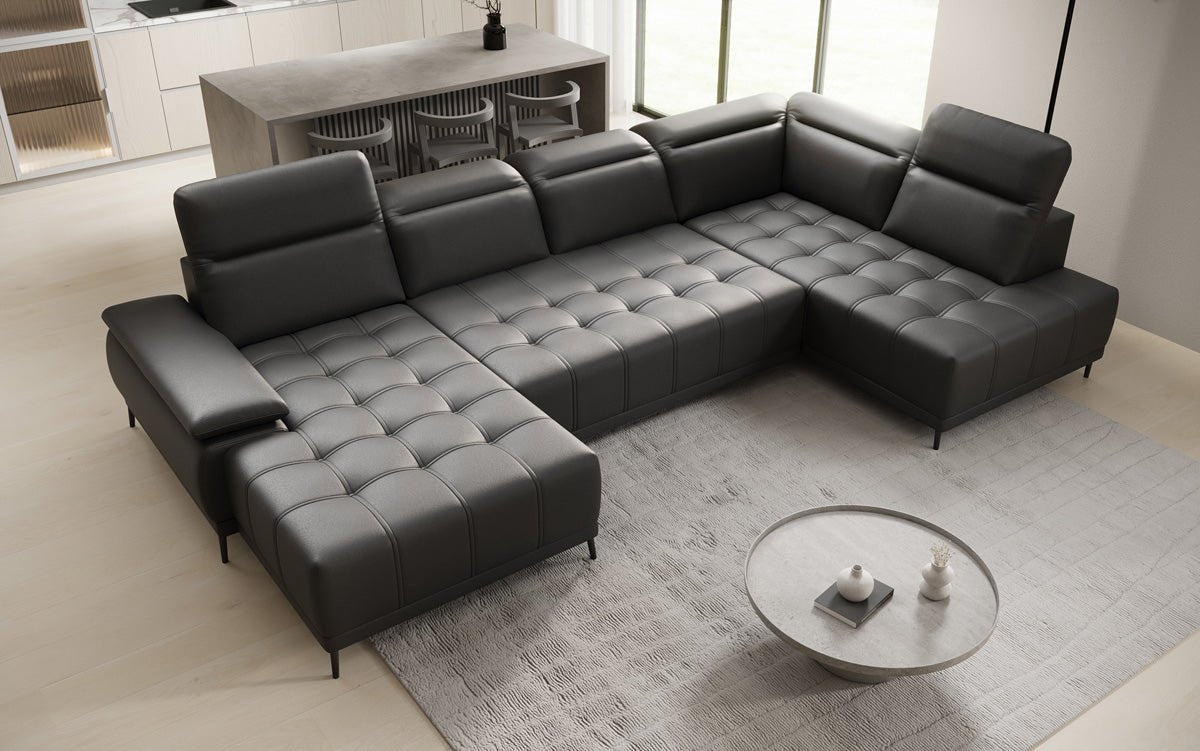 Designer Sofa Lyra U with electric sleeping function in genuine leather