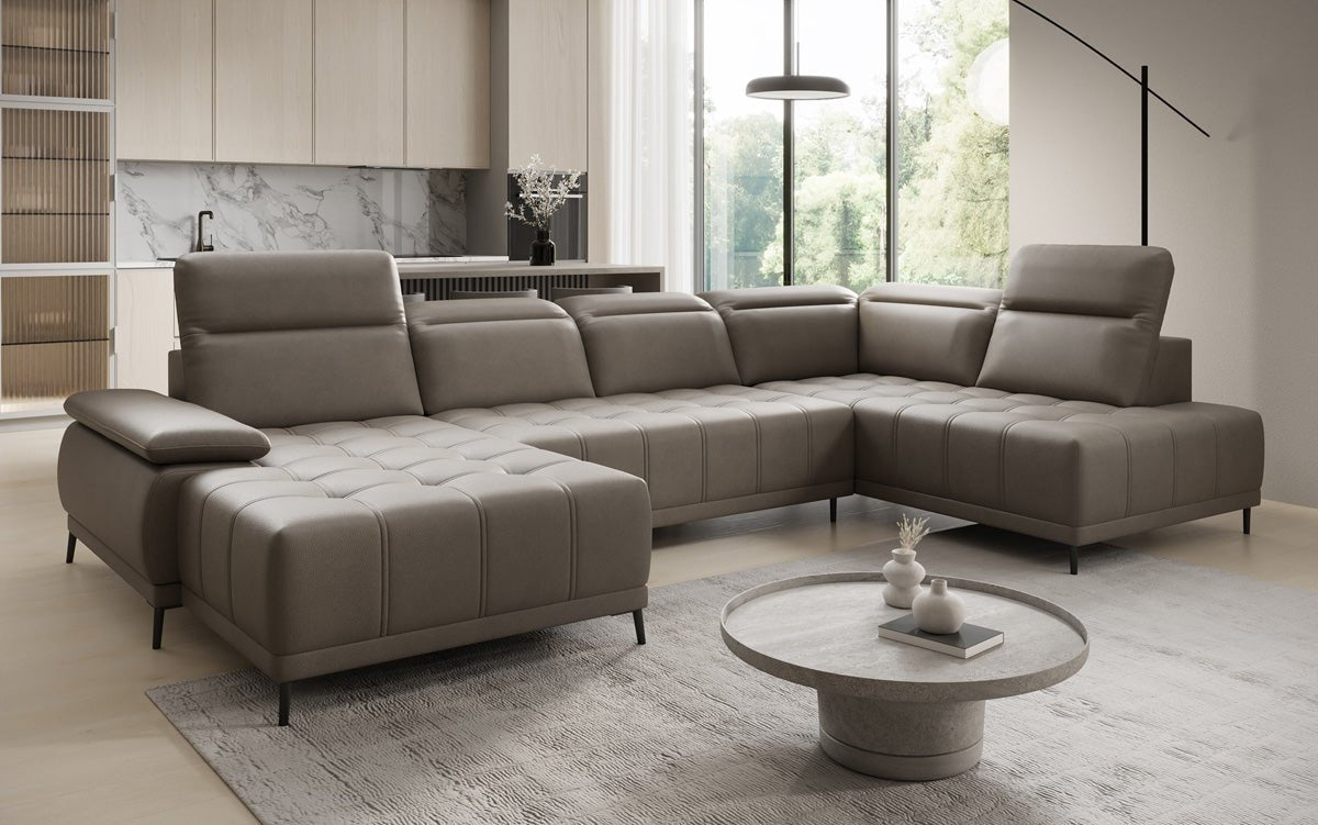 Designer Sofa Lyra U with electric sleeping function in genuine leather