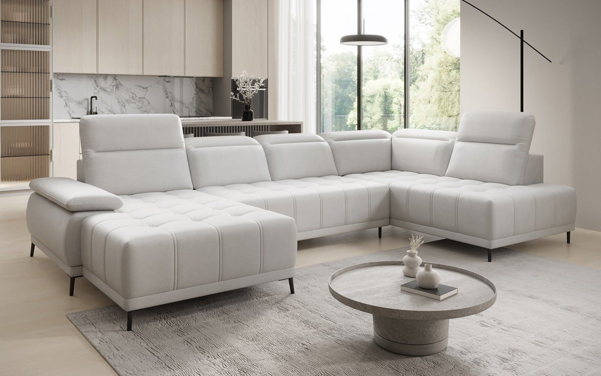 Designer Sofa Lyra U with electric sleeping function in genuine leather