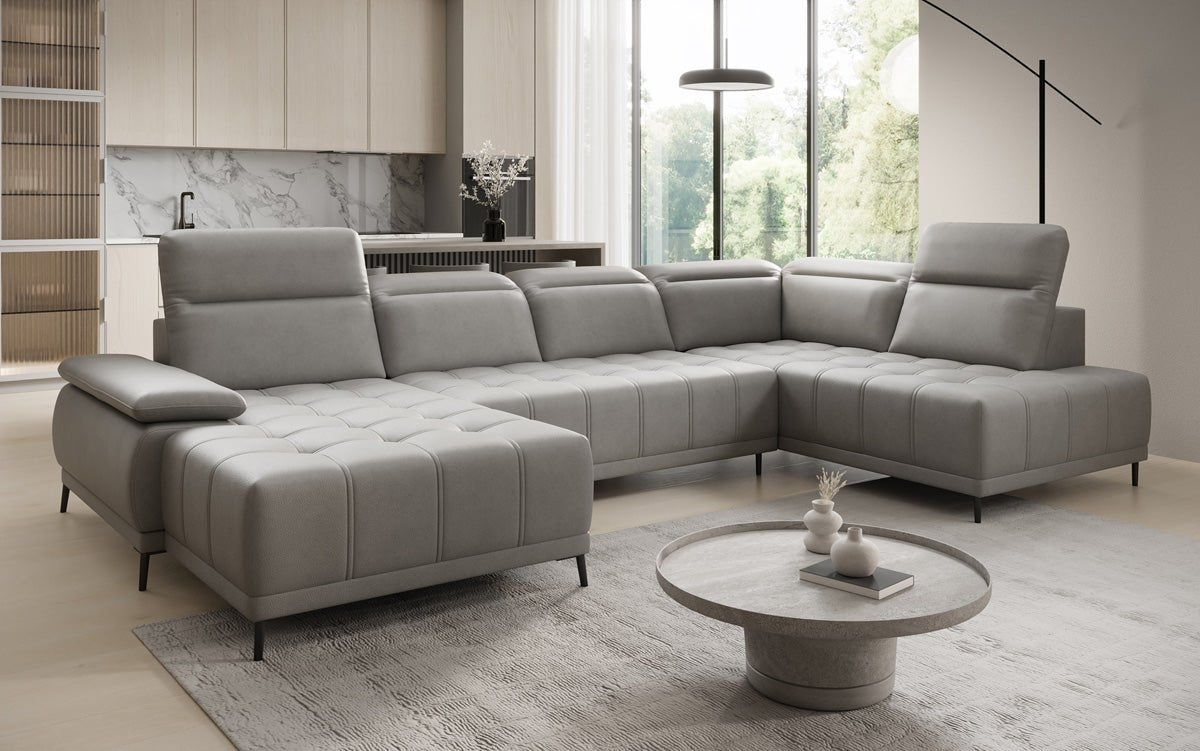 Designer Sofa Lyra U with electric sleeping function in genuine leather