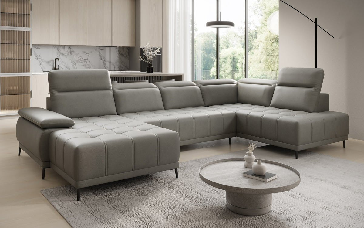 Designer Sofa Lyra U with electric sleeping function in genuine leather