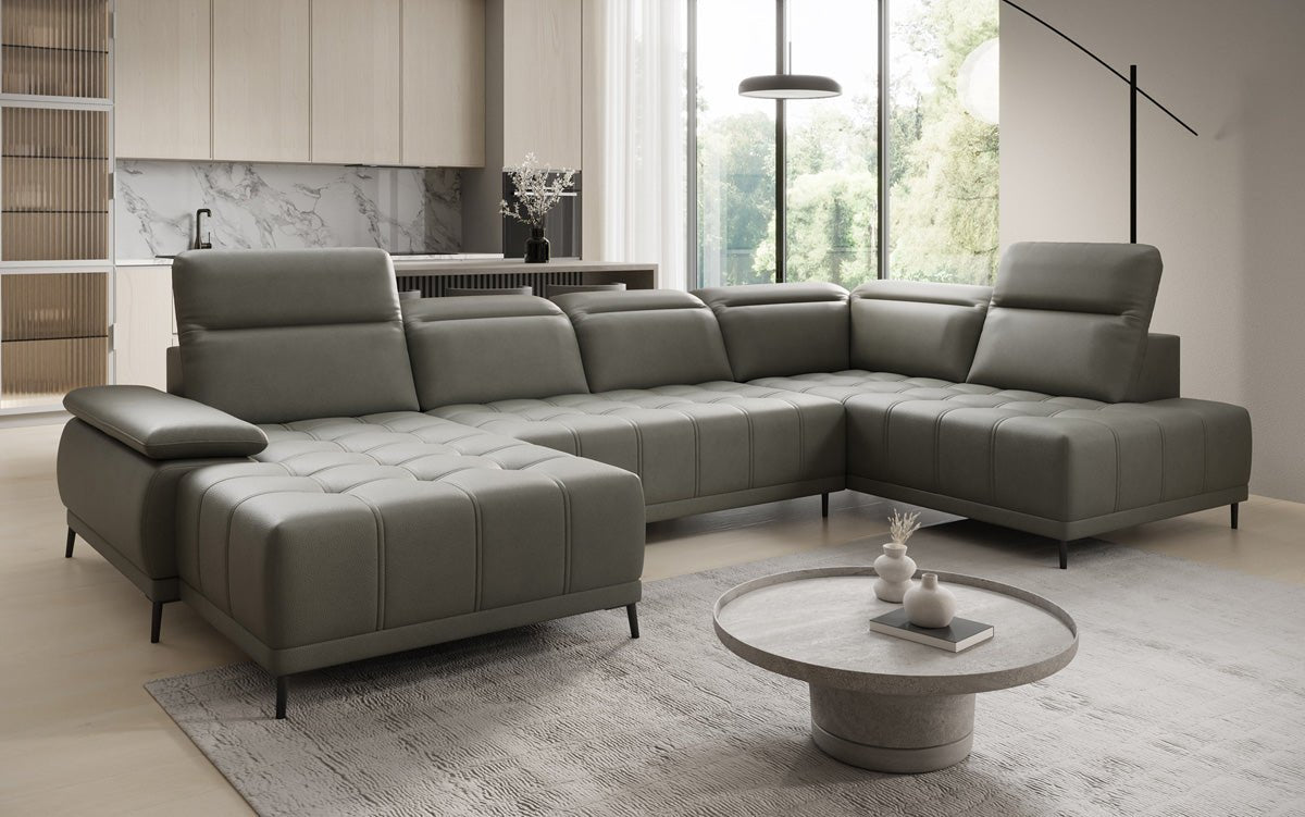 Designer Sofa Lyra U with electric sleeping function in genuine leather