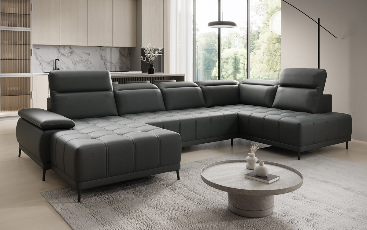 Designer Sofa Lyra U with electric sleeping function in genuine leather