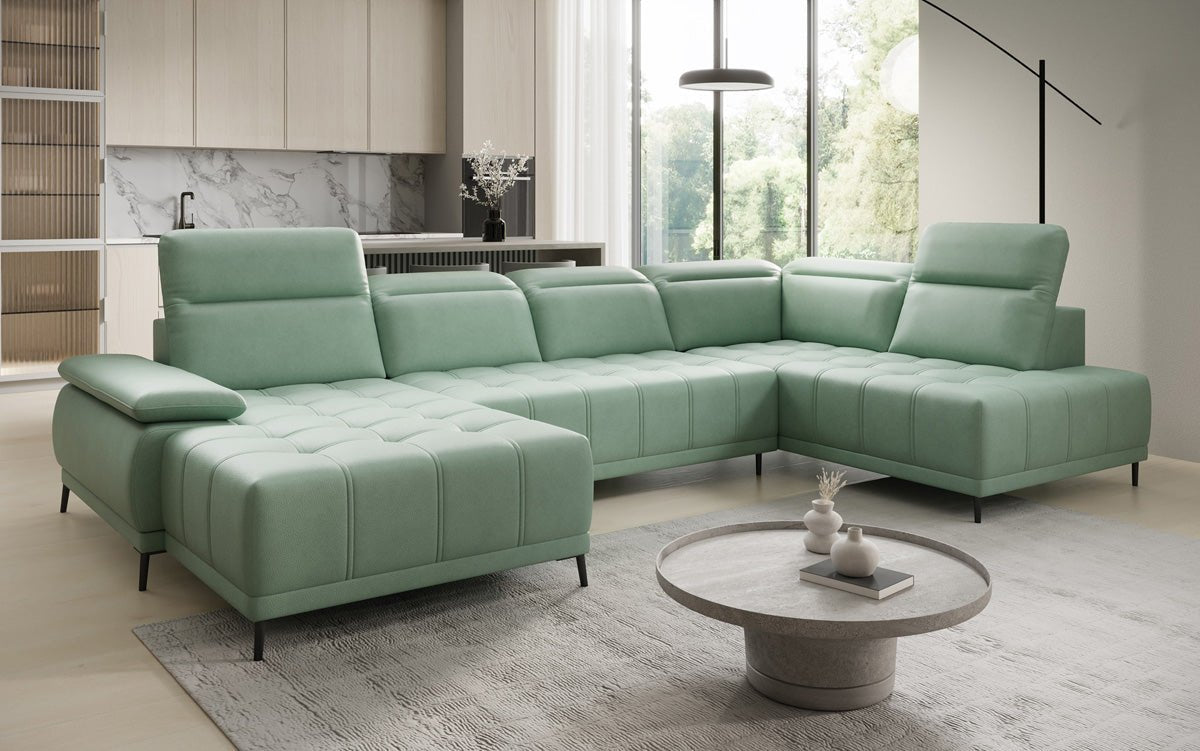 Designer Sofa Lyra U with electric sleeping function in genuine leather