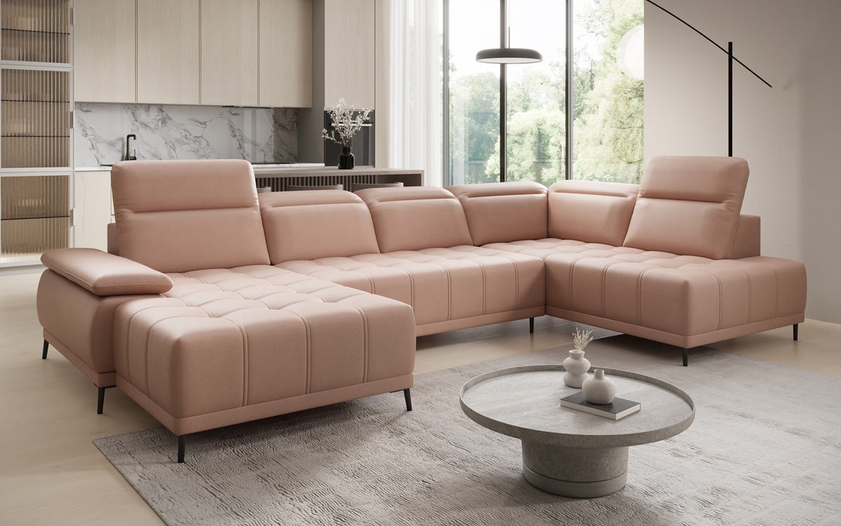 Designer Sofa Lyra U with electric sleeping function in genuine leather