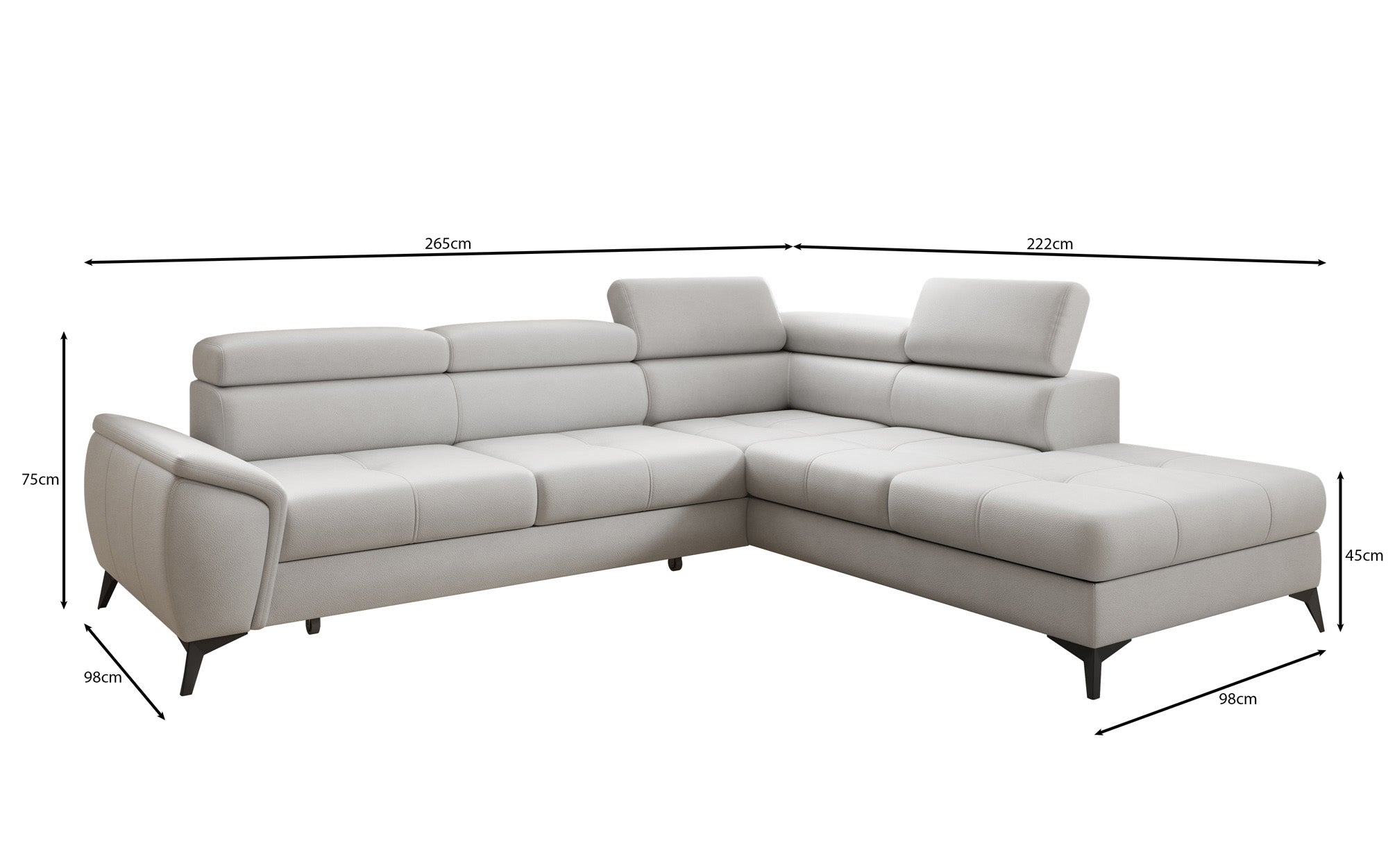 Designer L Sofa Aveline with Sleeping Function and Storage in Genuine Leather