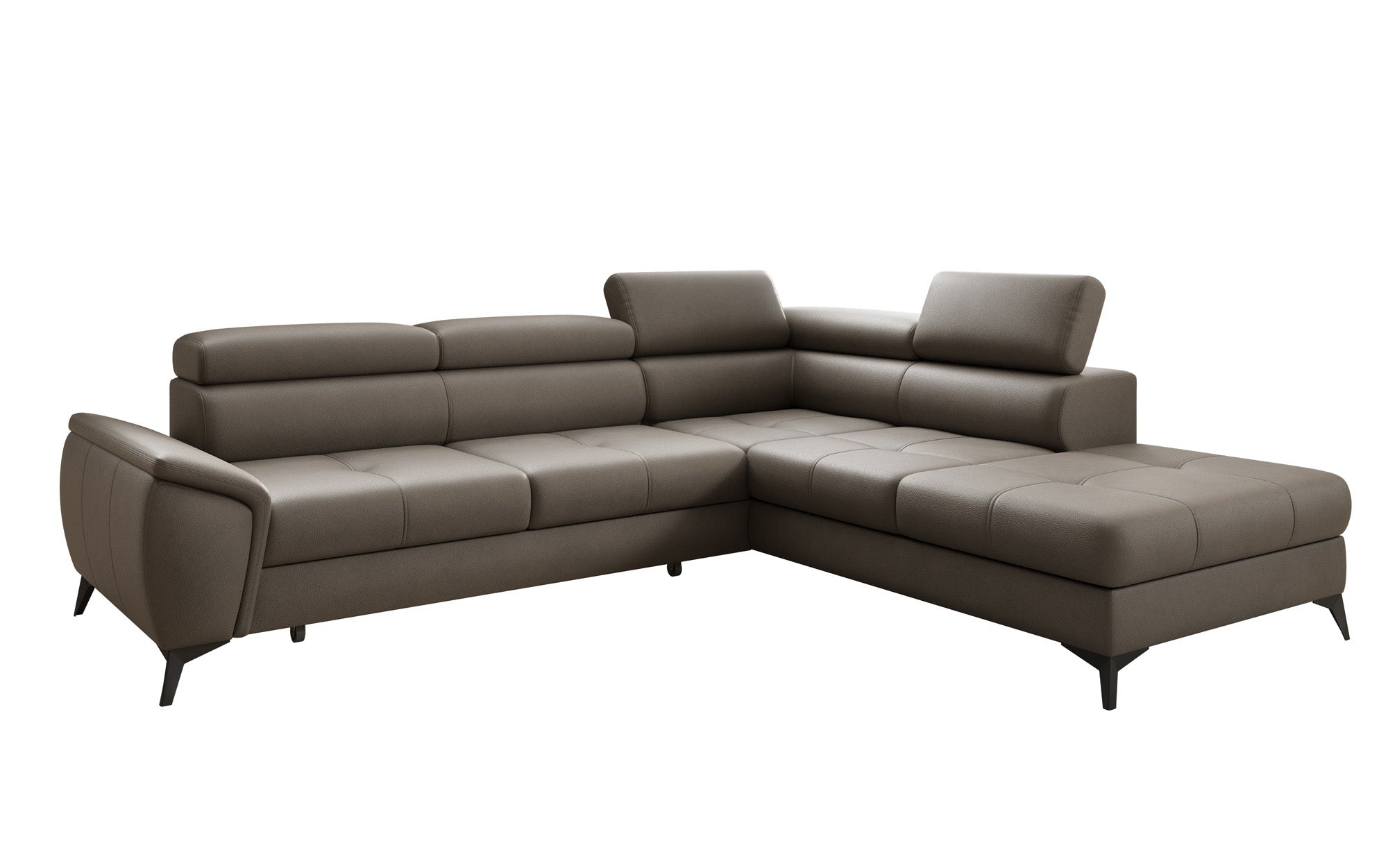 Designer L Sofa Aveline with Sleeping Function and Storage in Genuine Leather