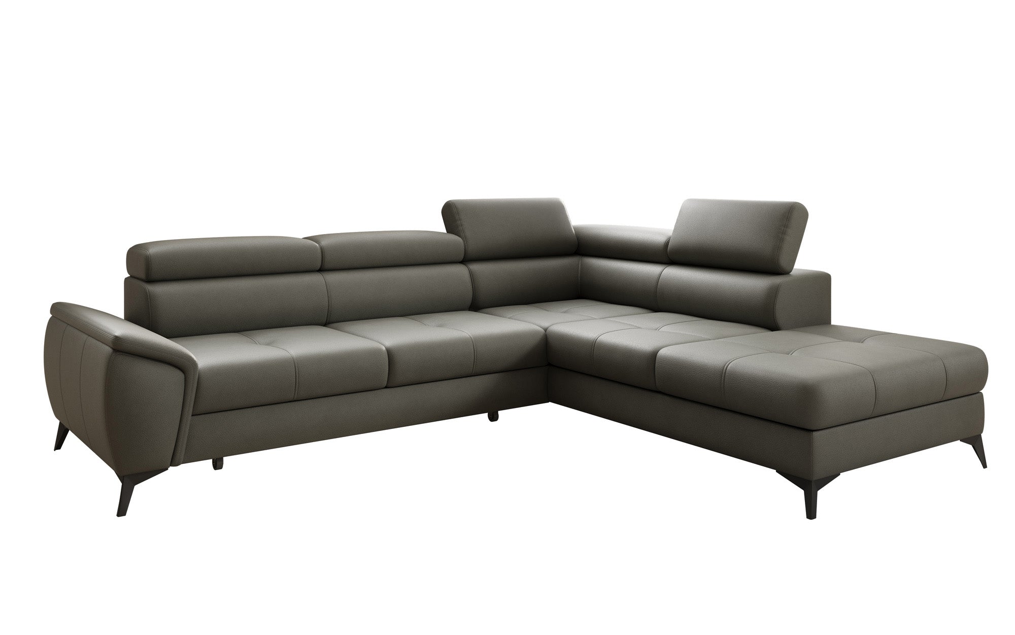 Designer L Sofa Aveline with Sleeping Function and Storage in Genuine Leather