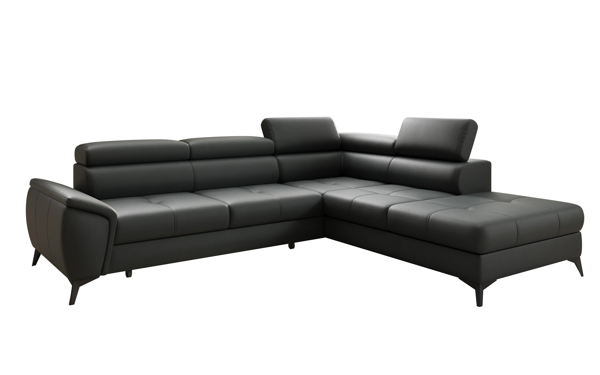 Designer L Sofa Aveline with Sleeping Function and Storage in Genuine Leather